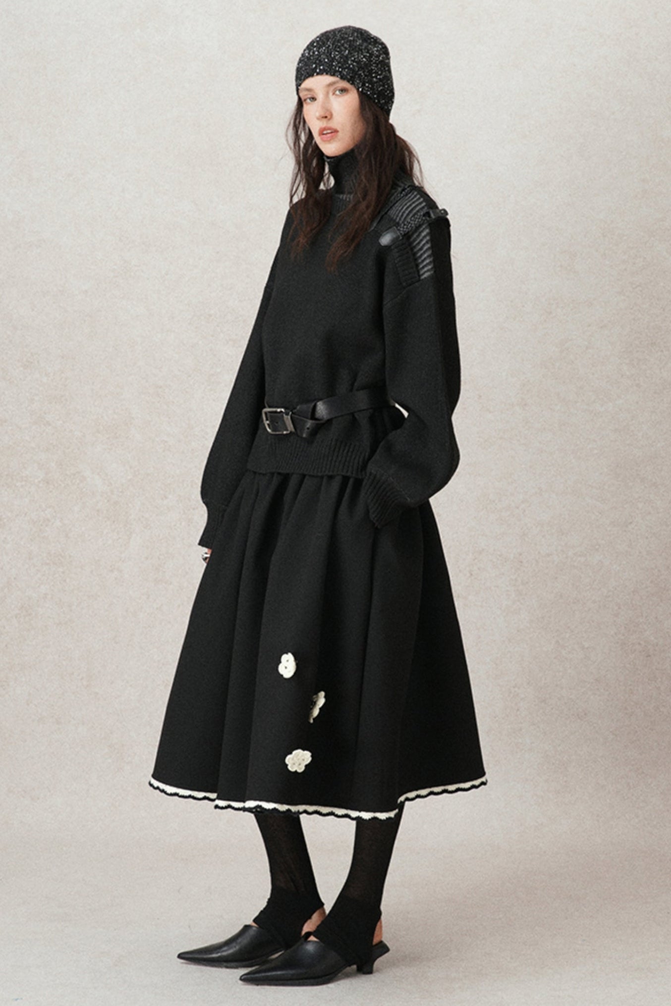 Kontrastierende Häkel-A-Linien-Puff-Rock 