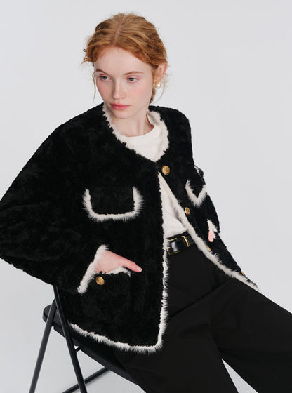 Black small fragrant lamb wool coat