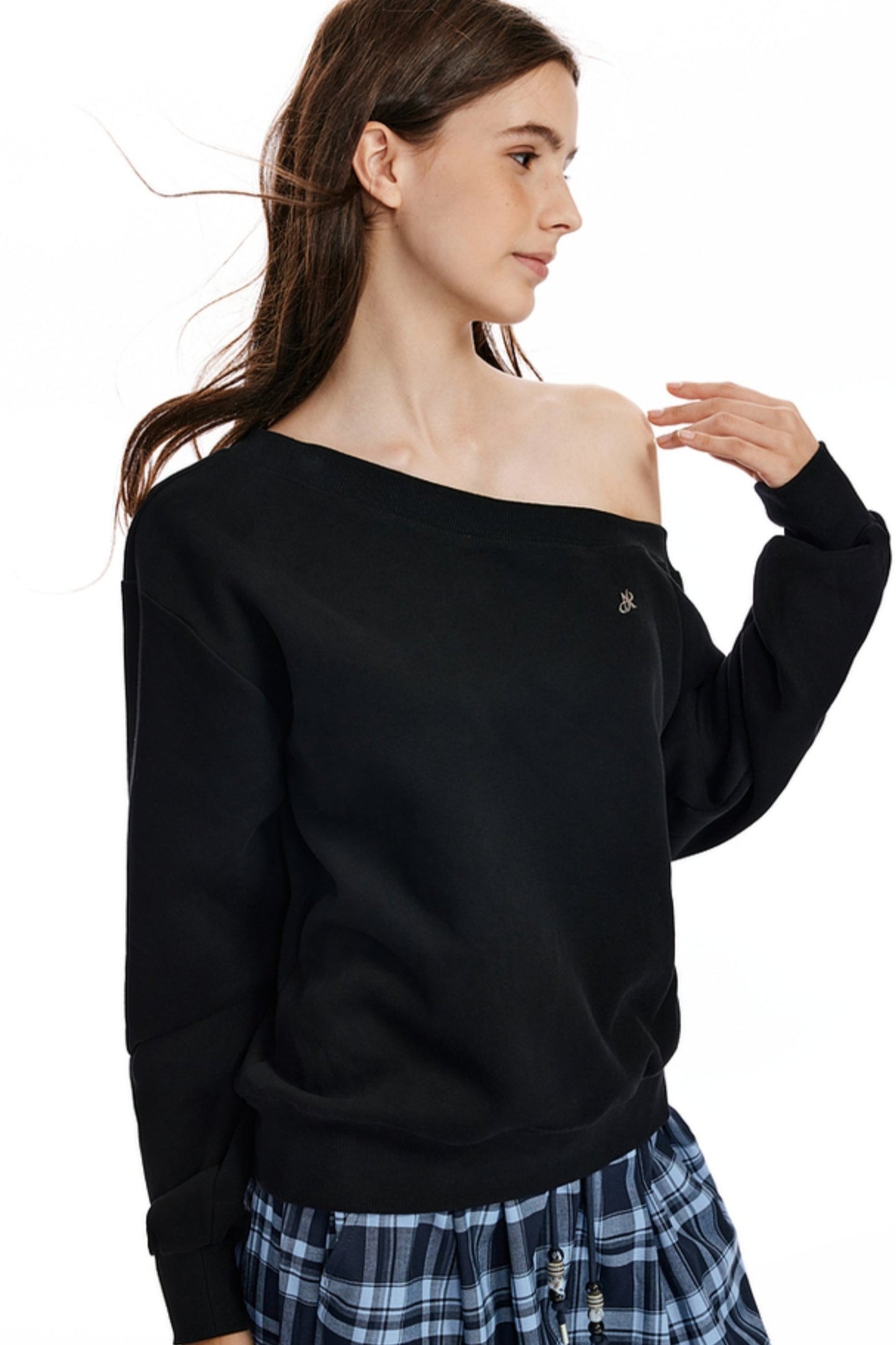 Loose Fit Slant Neck Sweatshirt