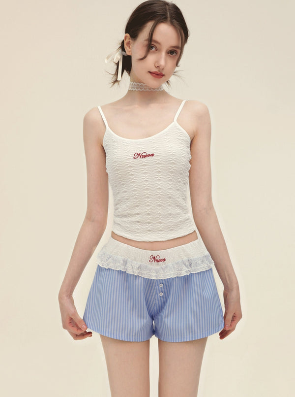 White Sling With Striped Wide Leg Shorts Set-Up