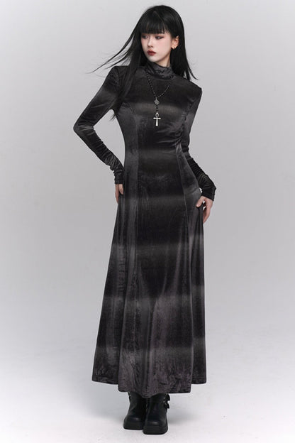 Gray Velvet Autumn Winter Dress