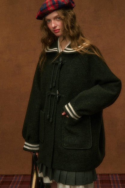 Lambswool Hooded Horn Button Coat