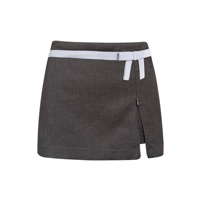 Chic Wool Blend Bow-Accent Mini Skirt