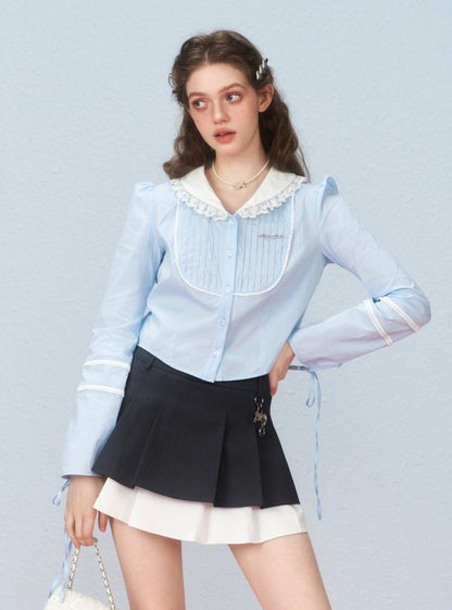 Irregular woven pleated skirt