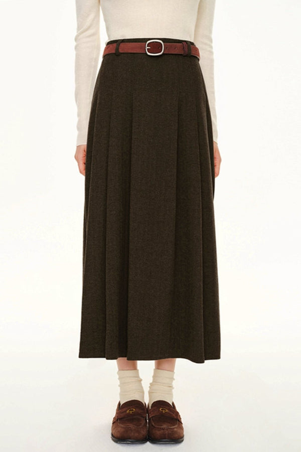 Retro Preppy Woolen A-Line Skirt