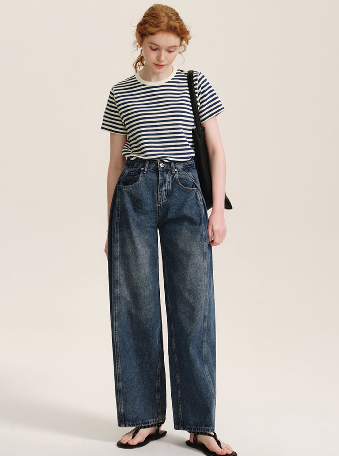 Double-Pleated Wide-Leg Jeans Pants