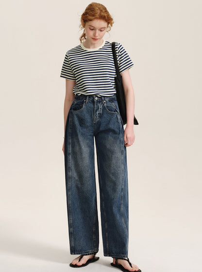 7.8 New 85% off American retro high-waisted jeans, lazy double-pleated loose straight-leg wide-leg pants