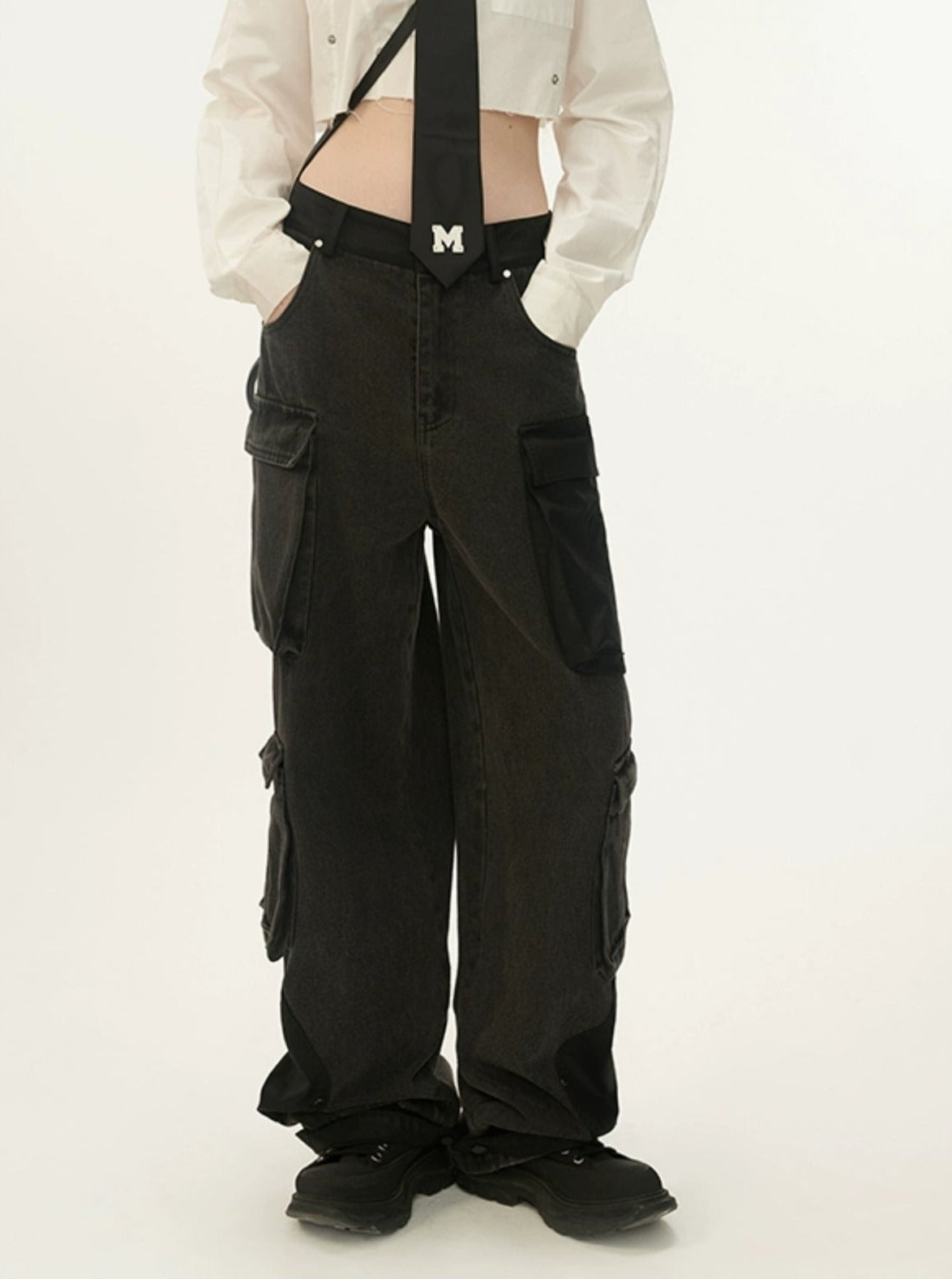 leather wash cargo jeans pants