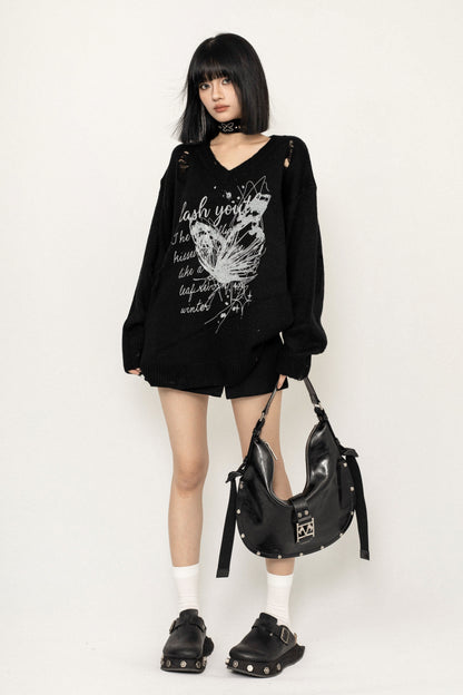 Coffee Knit Loose Fit Butterfly Sweater