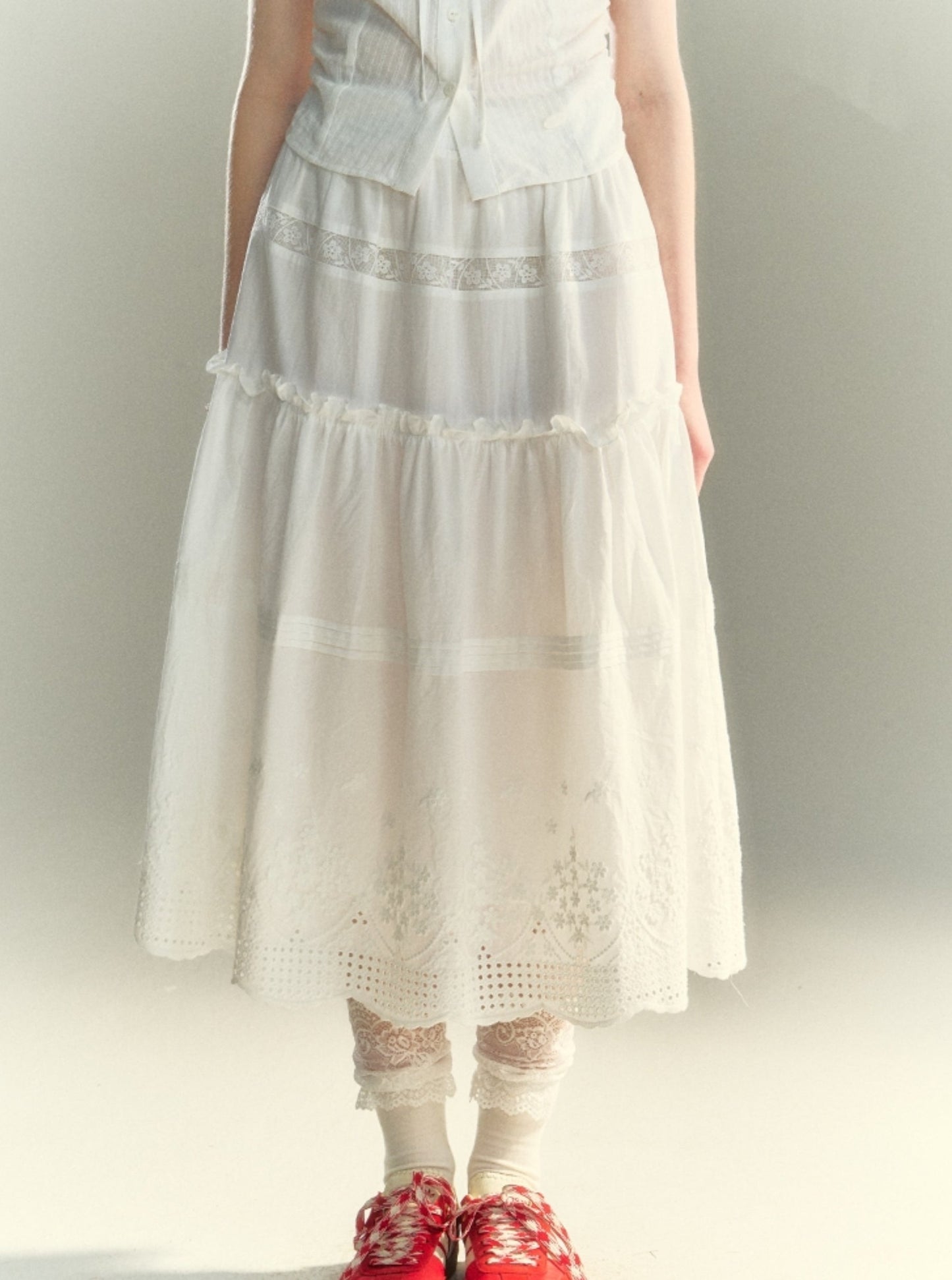 Elasticated Waist Lace Maxi Skirt Set-Up