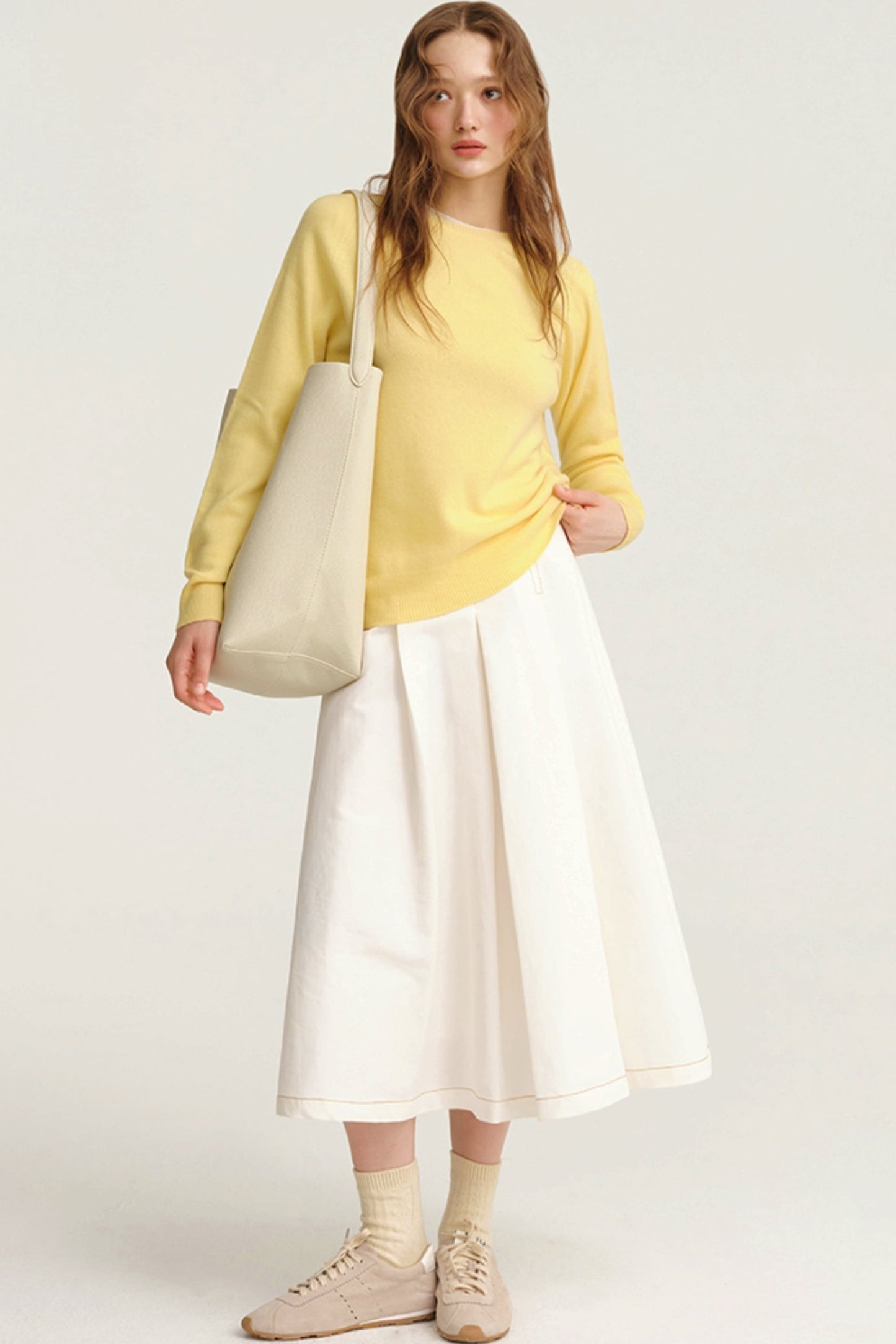 Midi White Pleated Skirt