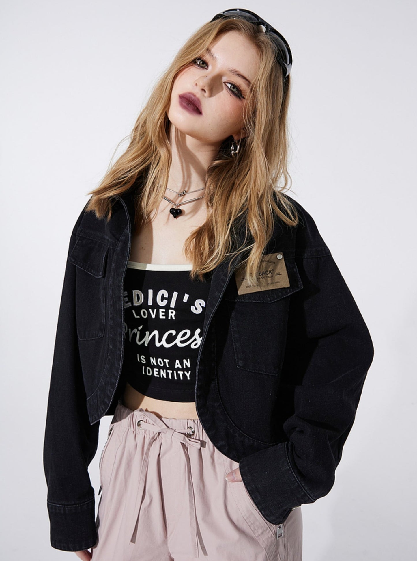 Washed Black Denim Cropped Jacket