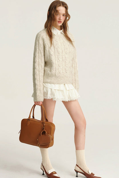 Cable Knit Wool Pullover Sweater