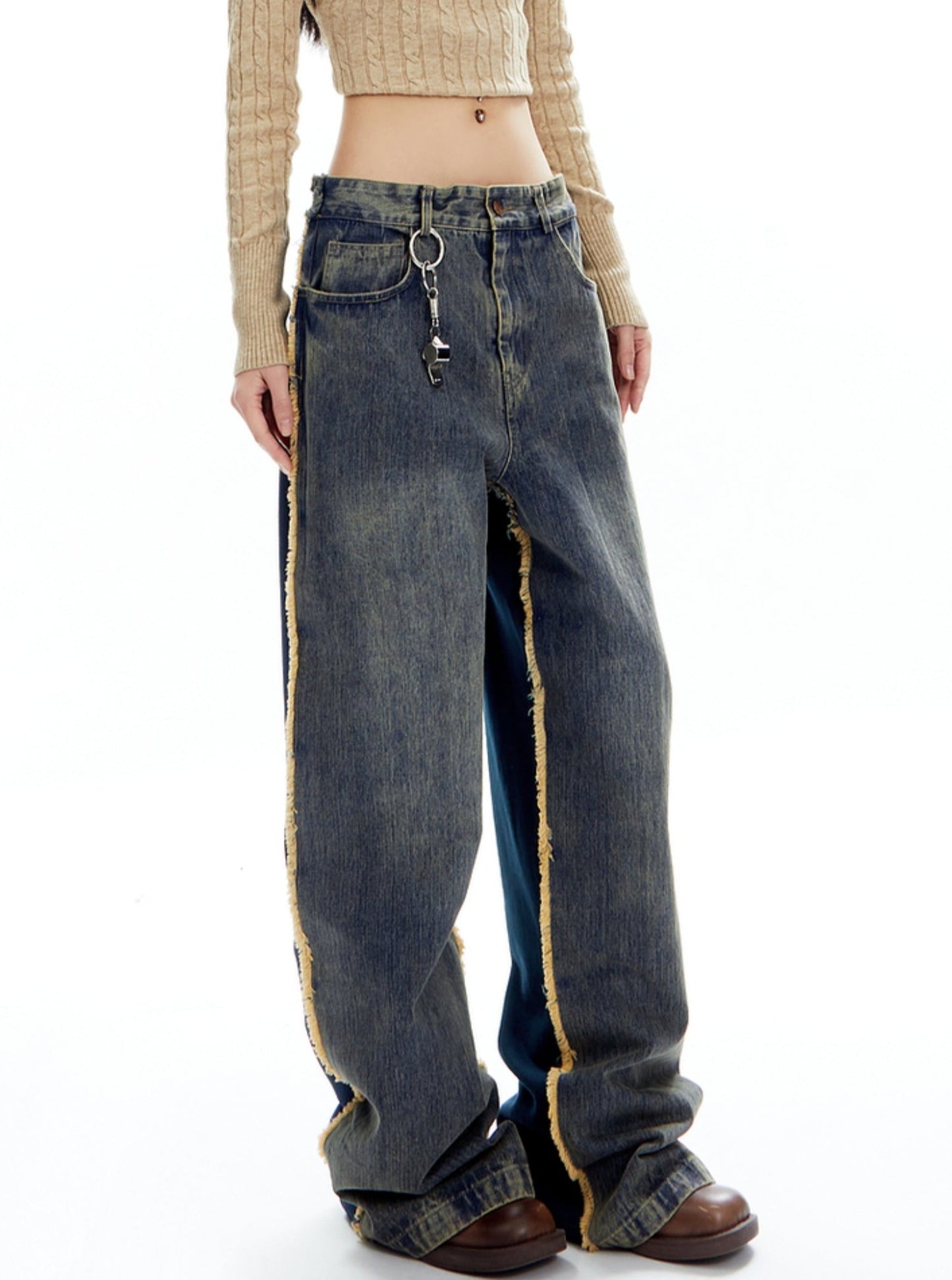 American Retro Cat Straight Stitched Pants