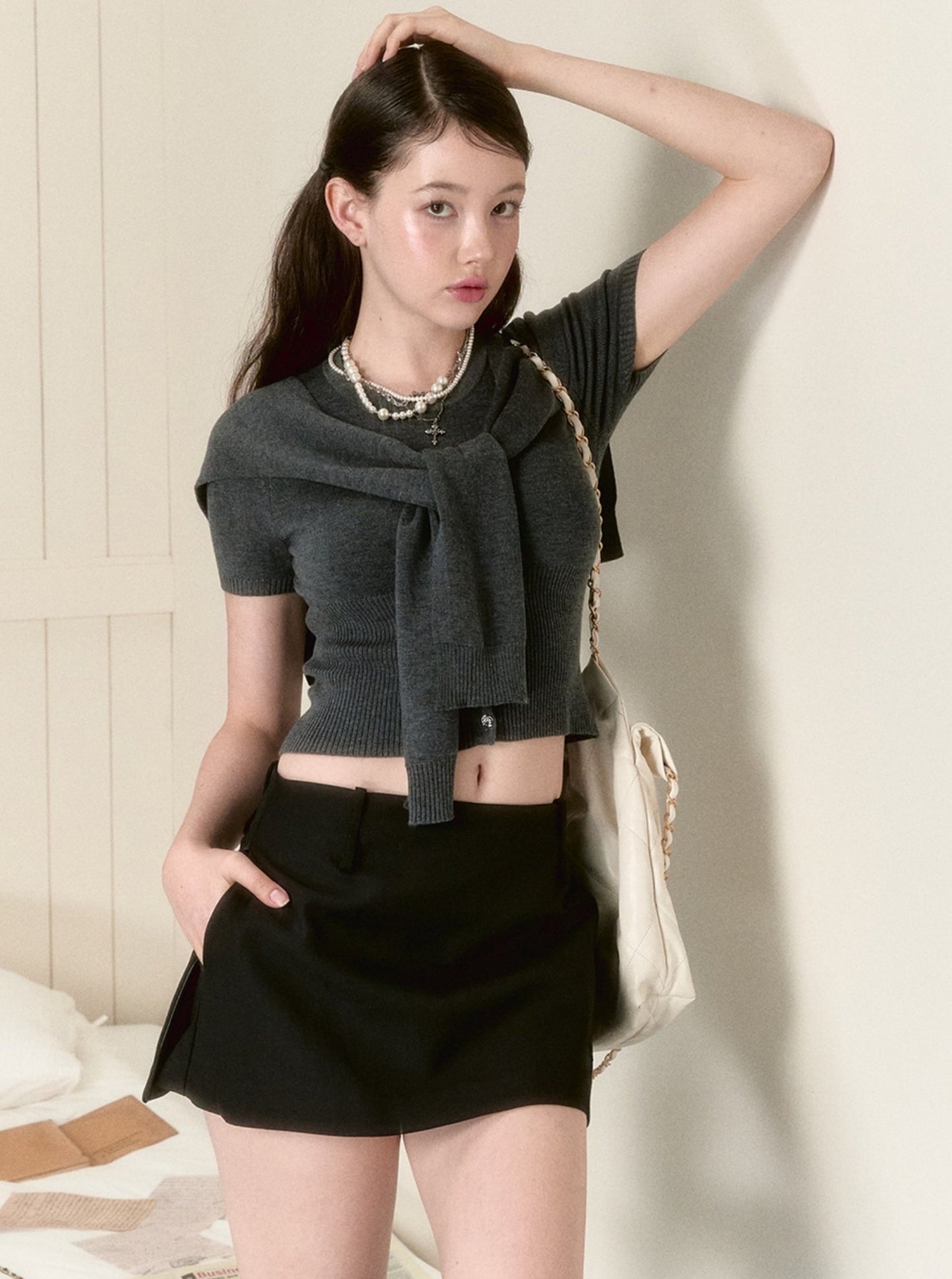 Versatile Short-Sleeved Knitwear Set