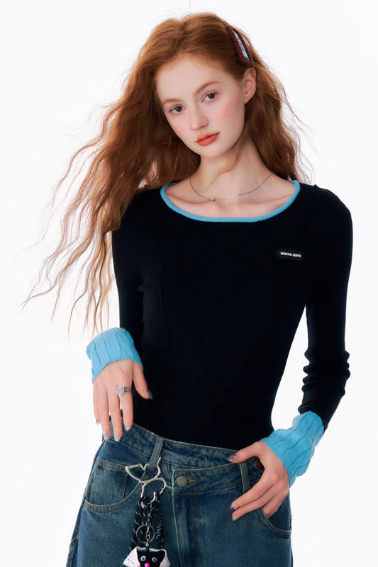 Slim Fit Contrast Stitch Knit Top