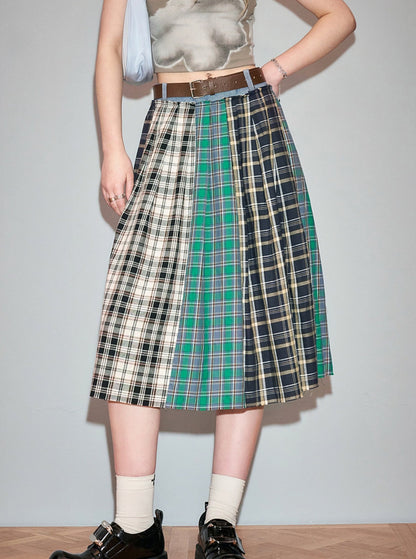 Check Stitch College Style Long Skirt