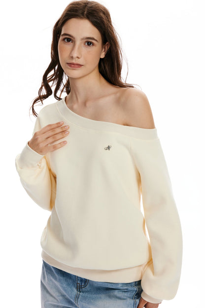 APEA Loose Asymmetrical Slant Neck Off-the-Shoulder Long Sleeve Top Women's Fall 2024 New Loose Pullover Sweatshirt Tide