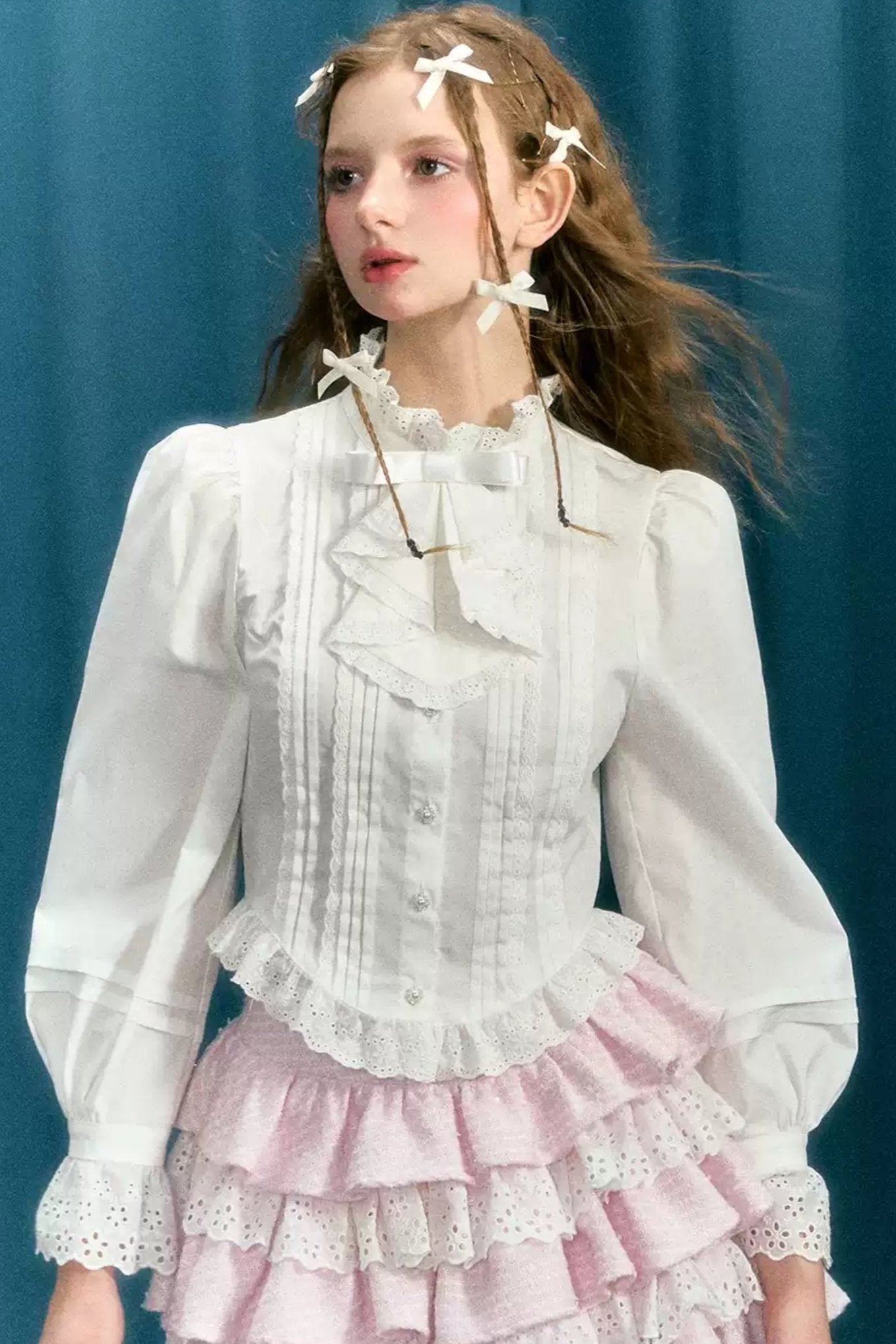 White Puff Sleeve Vintage Waist Shirt