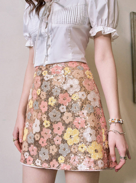 Sequin Flower A-Line Skirt