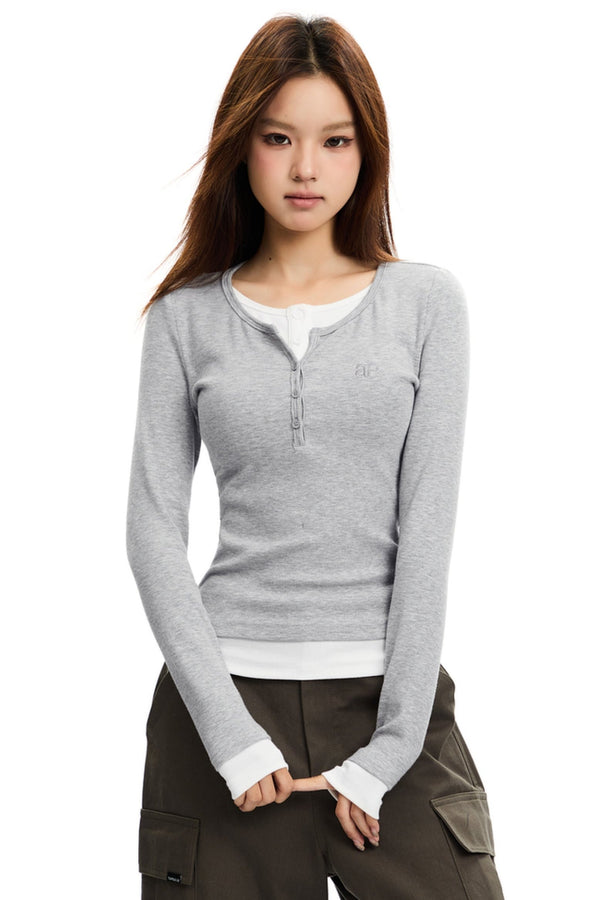 레이어드 대비 가짜 투피스 탑 