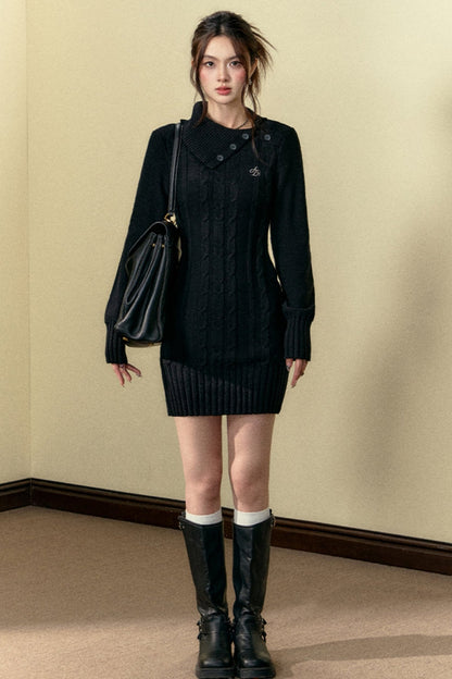 Knitted Slim Waist Sweater Dress