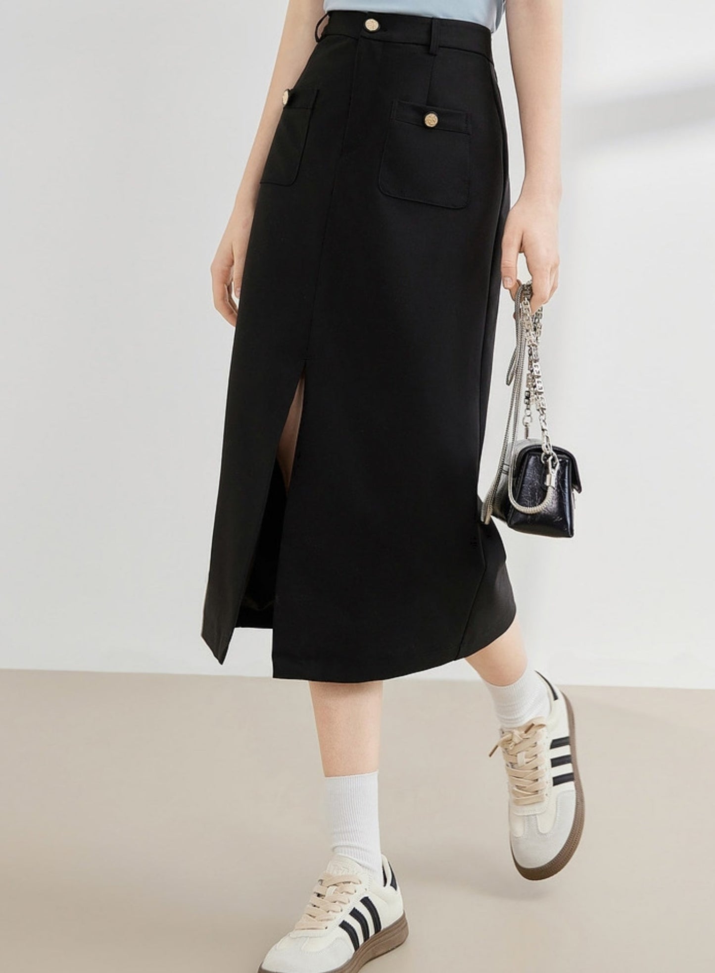 High Waist Pocket Design Sense Slit Skirt