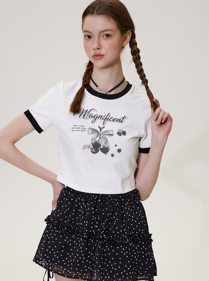 Retro Cherry Print Cropped Top