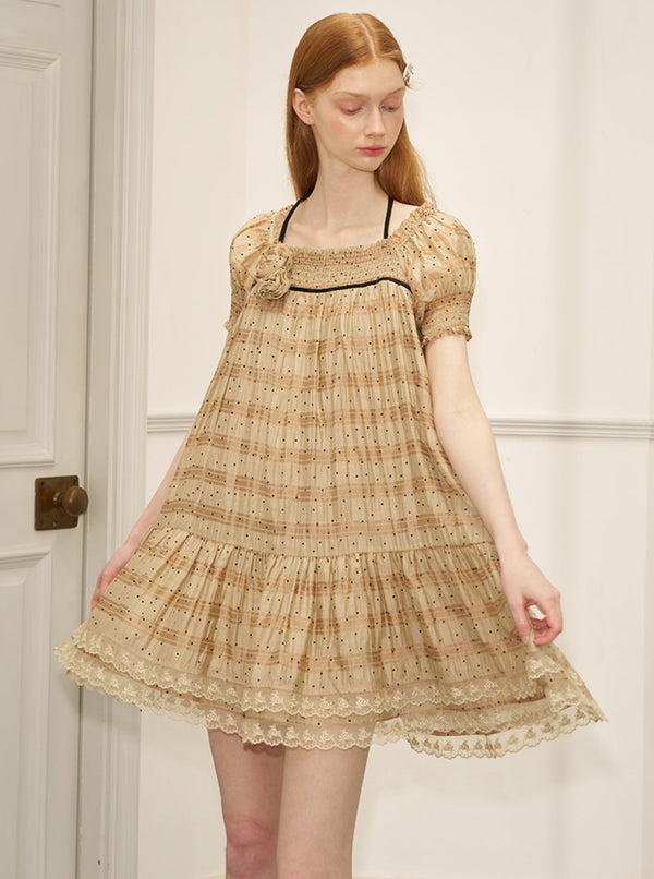 Puff Sleeve Polka Dot Babydoll Dress