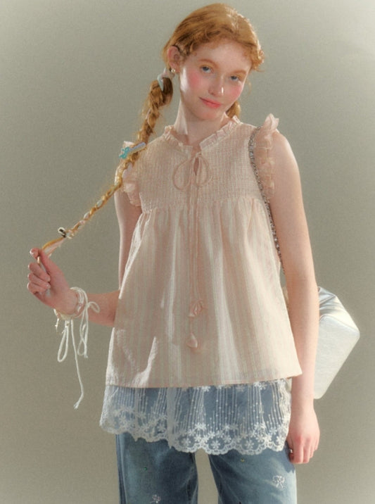 Lace Pleated Sleeveless Top