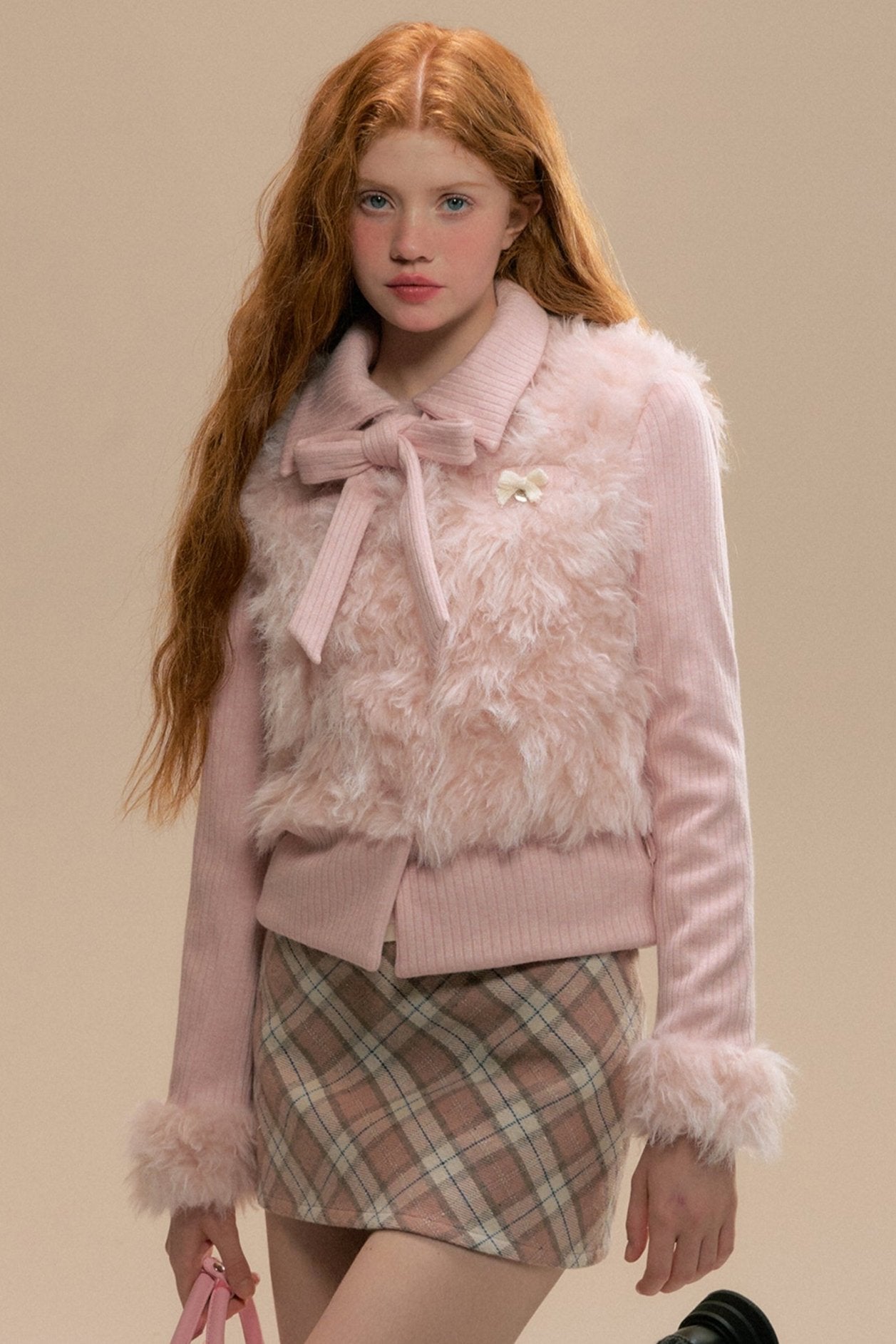 Pink Faux Fur Layered Coat