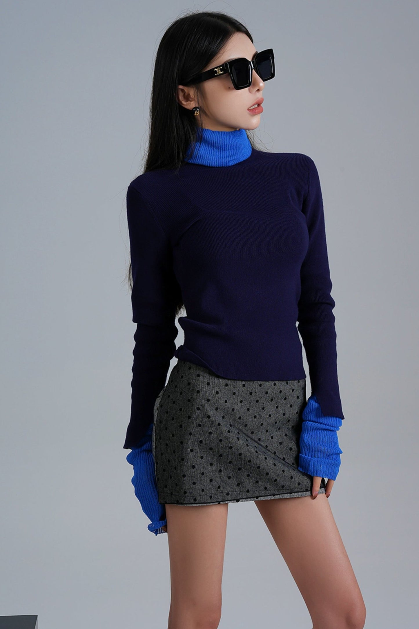 Niche Contrast High Neck Pullover Sweater