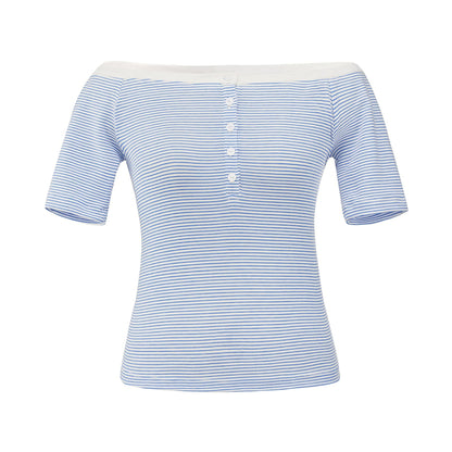 Blue Asymmetrical Lace Top