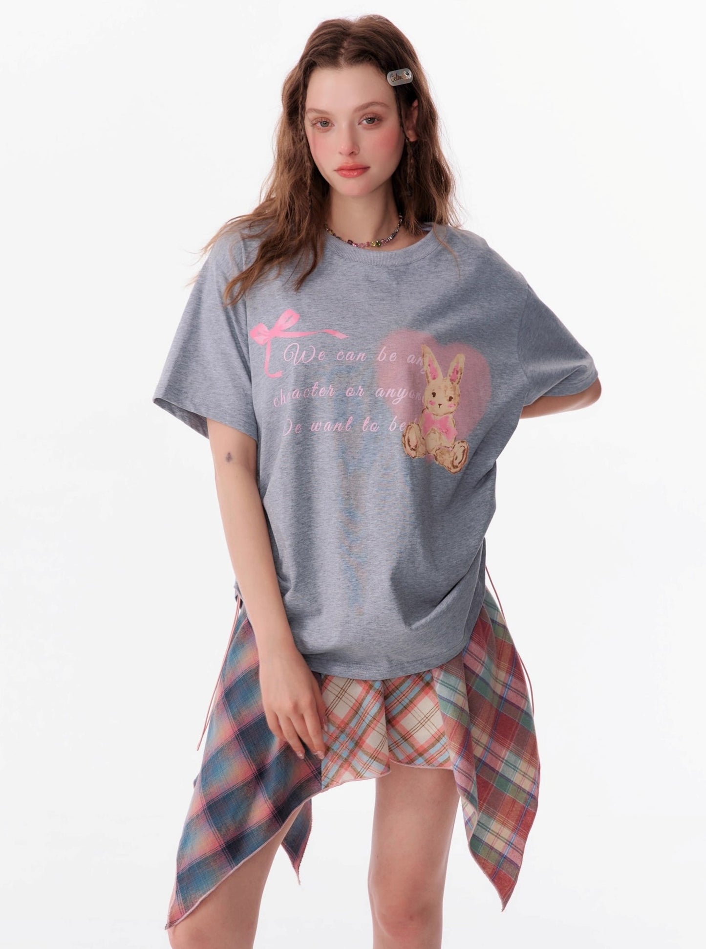 Drawstring Bunny Print T-Shirt