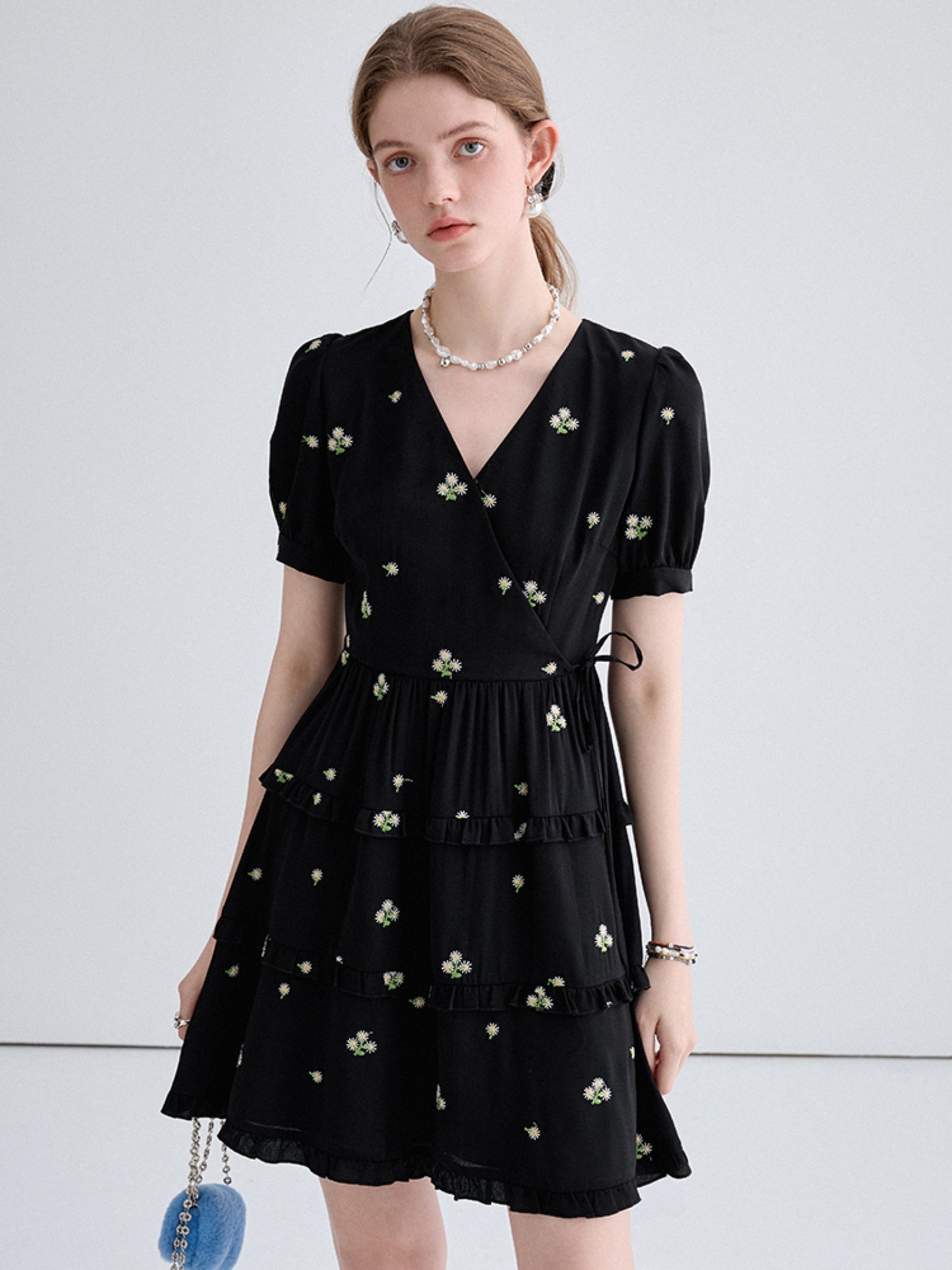 French Embroidered Black Dress