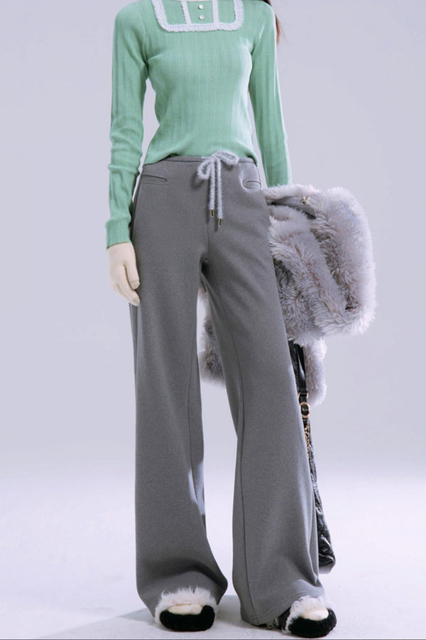 Low-Rise Straight Velvet Warm Pants