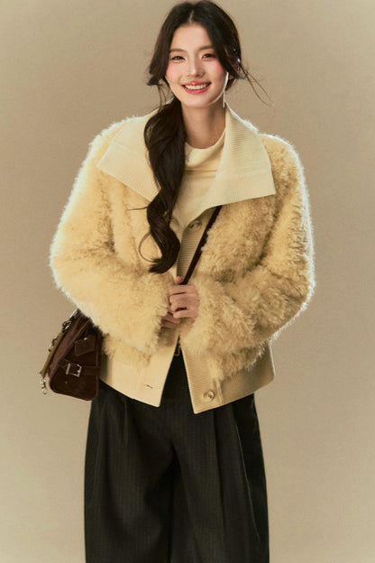 Cropped Fur Lapel Jacket