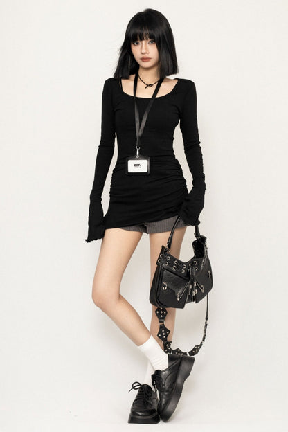 Irregular Pleated Long Sleeve Top