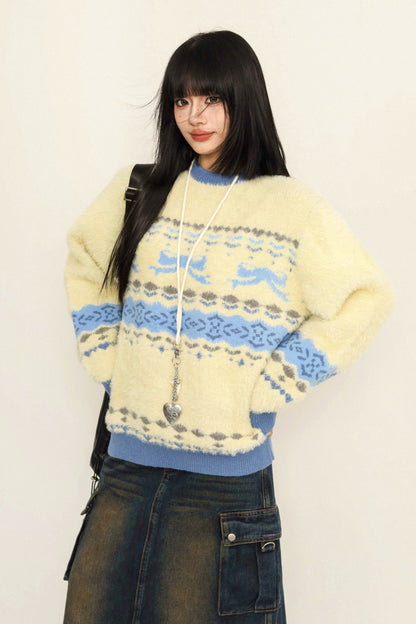 Contrasting Loose Knit Pullover Sweater