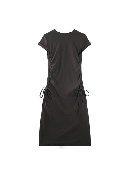 Drawstring Waist Slim Midi Dress