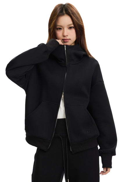 Sporty Stand Collar Hooded Short Jacket