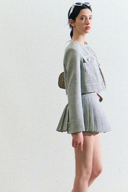 Linen Coat And Pleated Skirt Set-Up