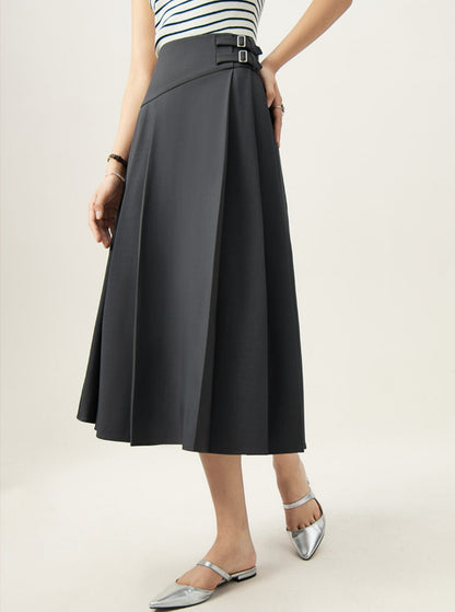 Gray Temperament Mid-Length Skirt