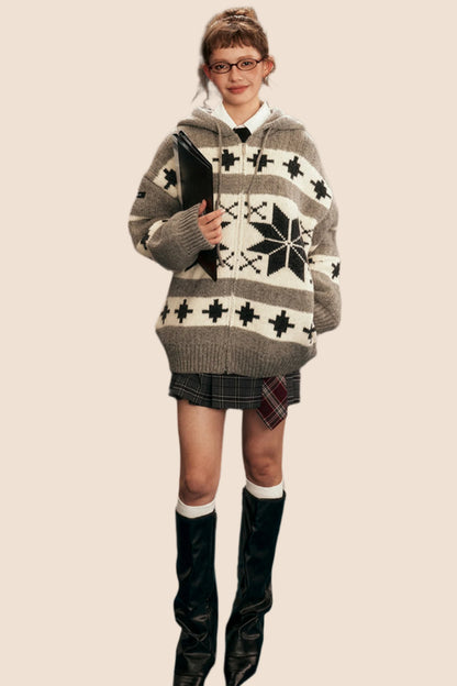 Retro Christmas Hooded Knit Cardigan