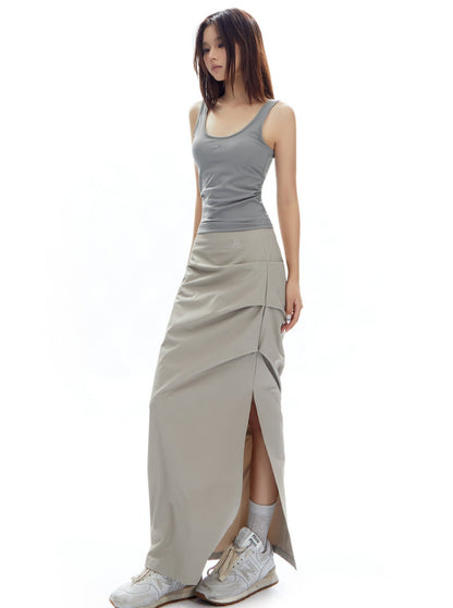 High-Waisted Pleated Light Grey Skirt