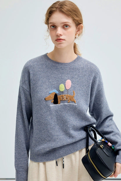 Puppy Travels Embroidered Casual Sweater