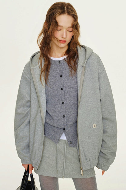 Grey Air Layer Padded Zip Jacket