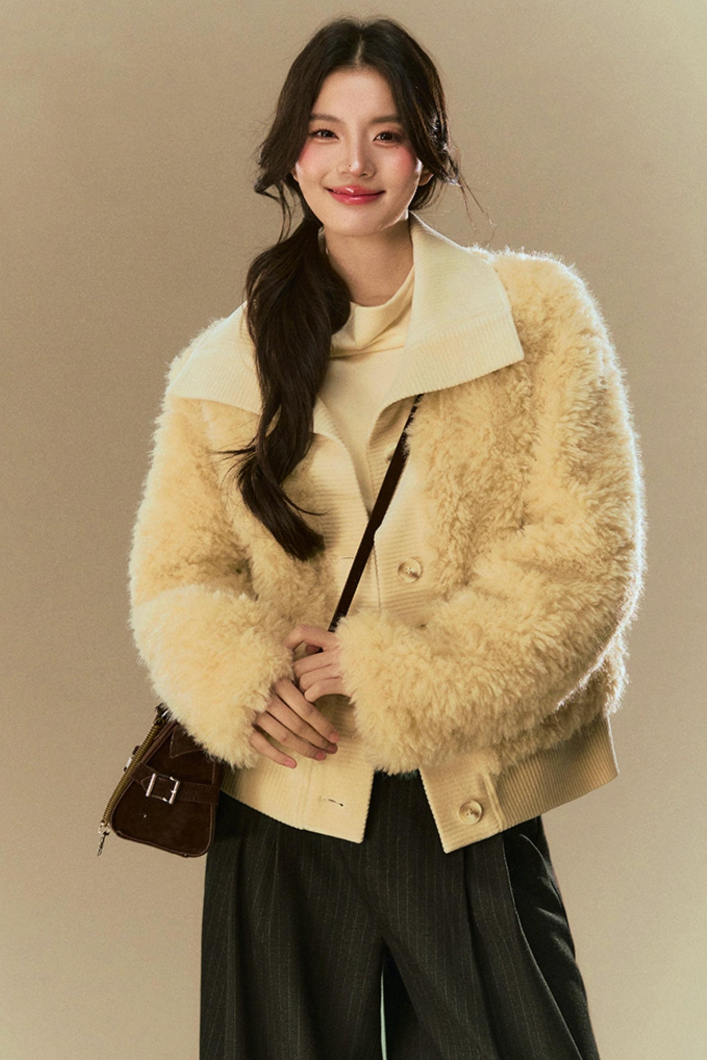 Cropped Fur Lapel Jacket