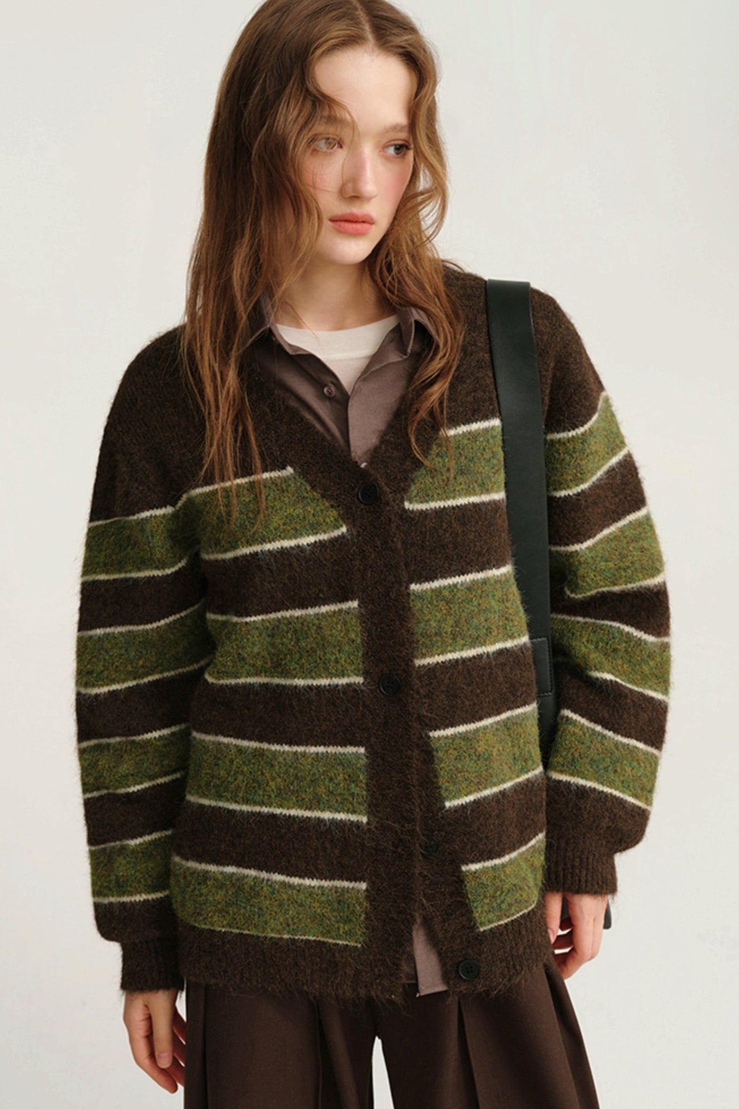 Striped Knitted Wool Cardigan Coat