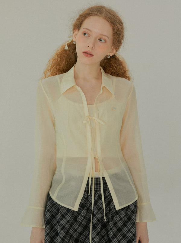 French Lace-Up Slim Shirt